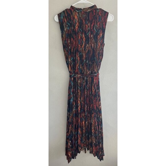Tahari Tsl Pleated Midi Dress Women's Knee Length Orange Tank Sleeveless 6 - Picture 2 of 5